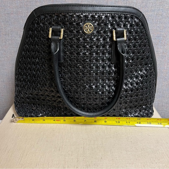 Tory Burch Robinson Basket-Weave Top Handle Black Satchel - Picture 11 of 12